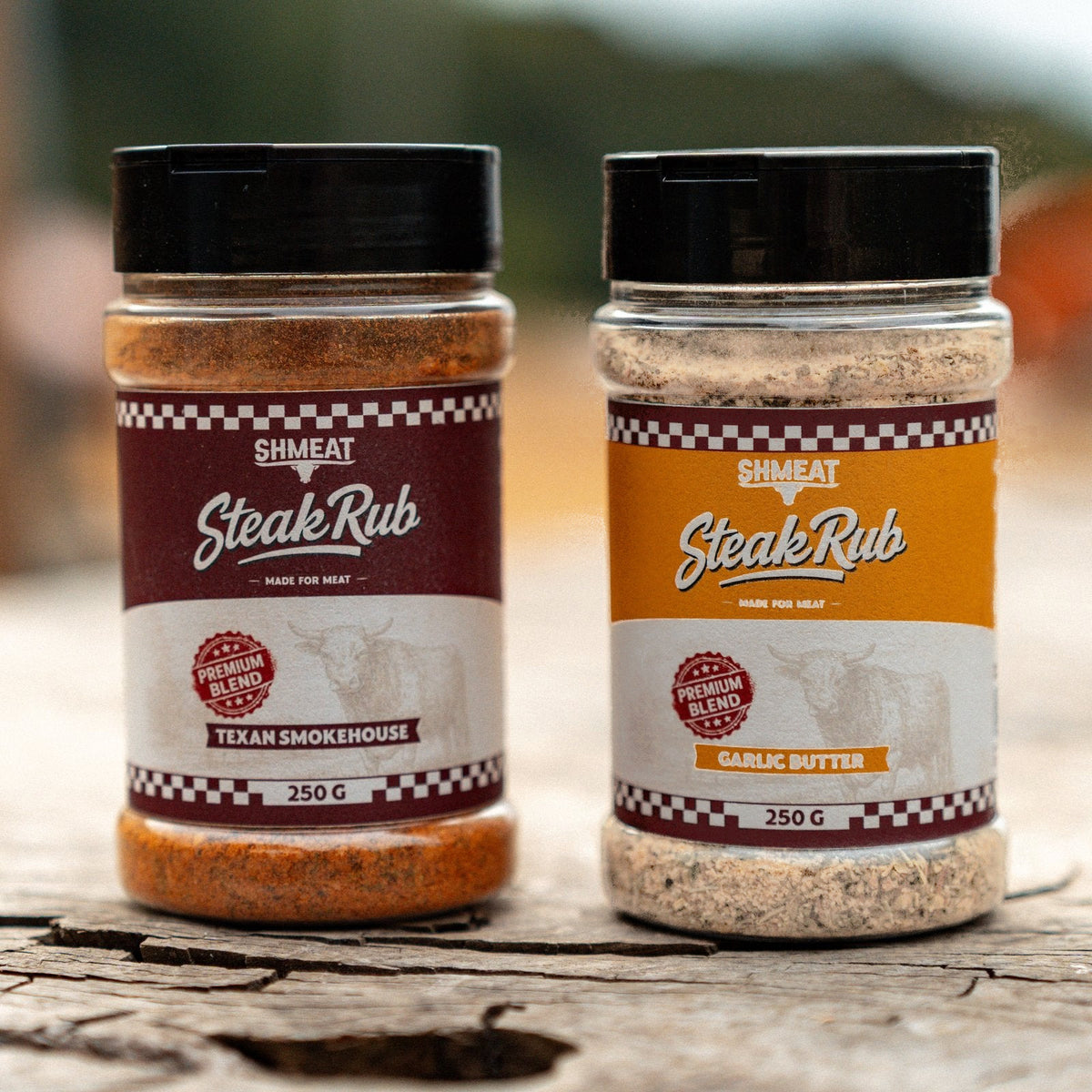 SHMEAT Texan Smokehouse and Garlic Butter steak rubs